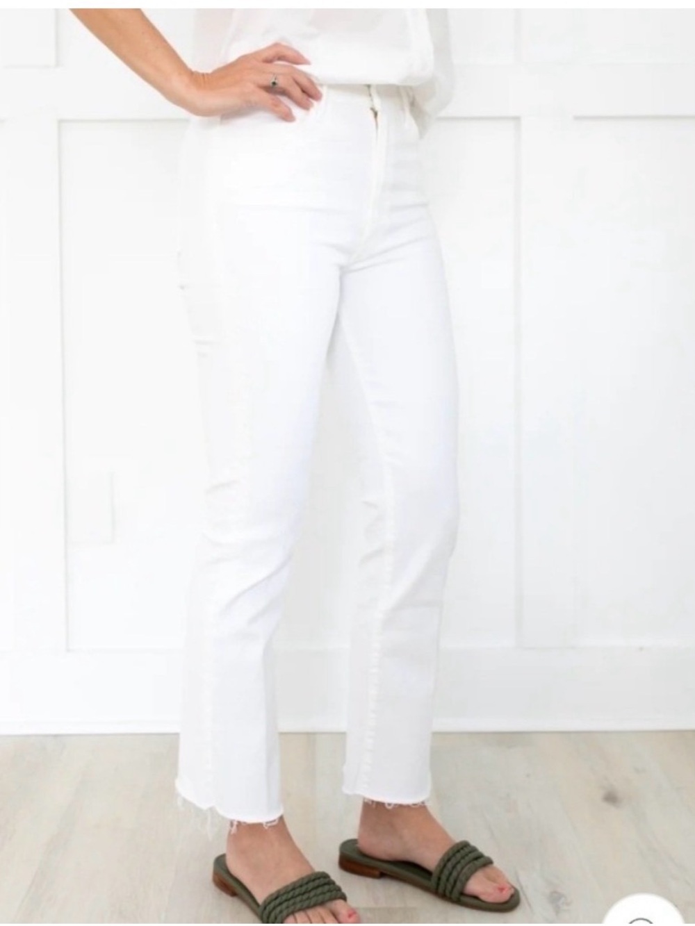 Mother The Hustler Ankle Fray Jeans Fairest Of Them All White Size 24